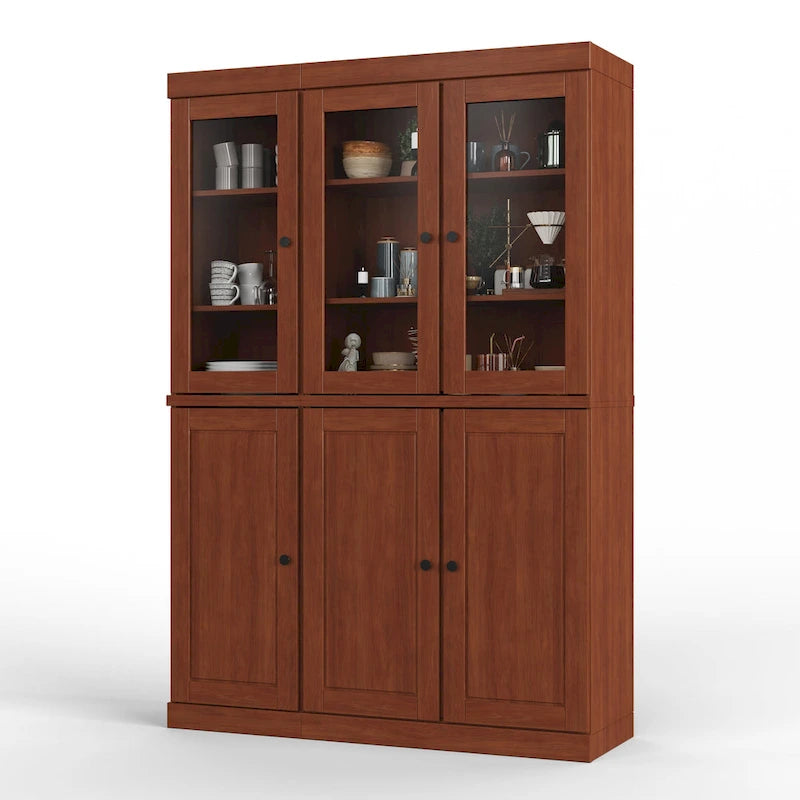 Vaisselier en bois massif 100% avec portes vitrées ou en bois massif et 2 tiroirs - 48,5 x 71,5