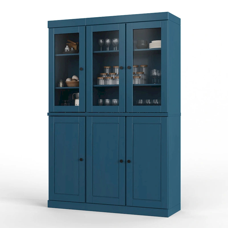Vaisselier en bois massif 100% avec portes vitrées ou en bois massif et 2 tiroirs - 48,5 x 71,5