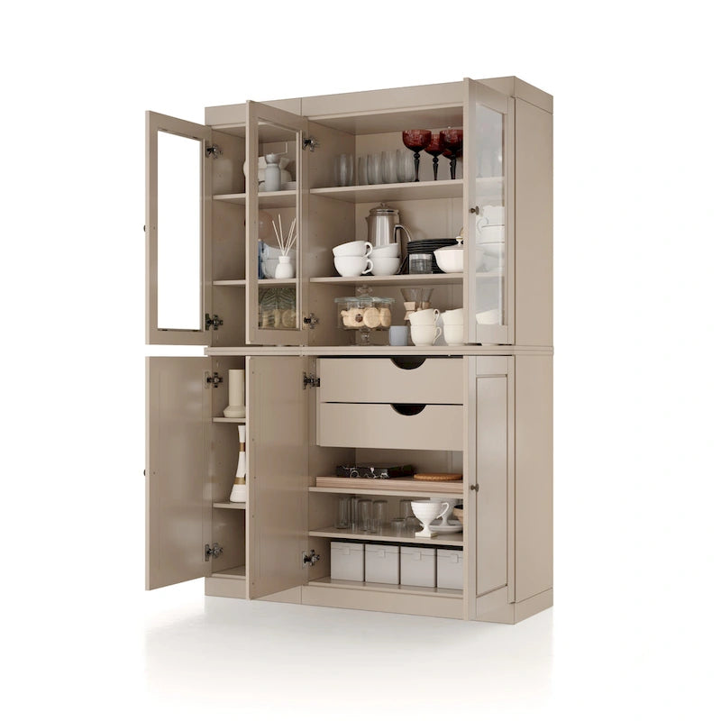Vaisselier en bois massif 100% avec portes vitrées ou en bois massif et 2 tiroirs - 48,5 x 71,5
