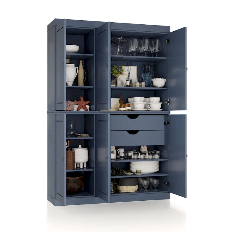 Vaisselier en bois massif 100% avec portes vitrées ou en bois massif et 2 tiroirs - 48,5 x 71,5