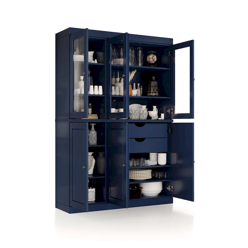 Vaisselier en bois massif 100% avec portes vitrées ou en bois massif et 2 tiroirs - 48,5 x 71,5