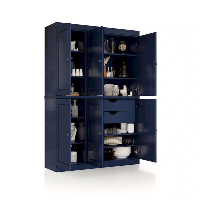 Vaisselier en bois massif 100% avec portes vitrées ou en bois massif et 2 tiroirs - 48,5 x 71,5