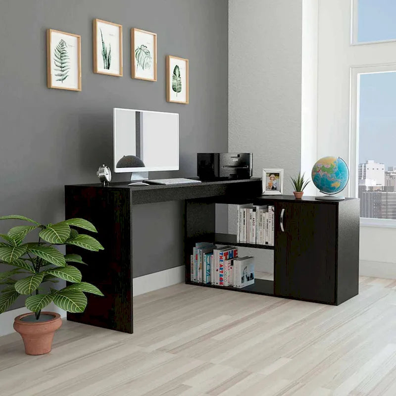 Bureau d'angle pour bureau à domicile, Deux étagères, Armoire à une porte