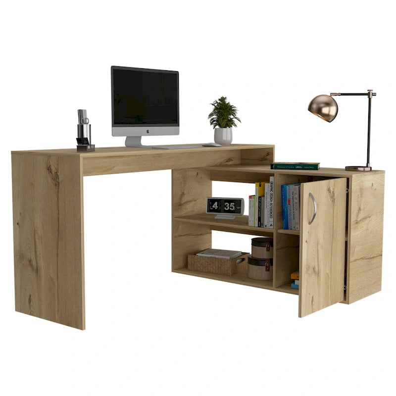 Bureau d'angle pour bureau à domicile, Deux étagères, Armoire à une porte