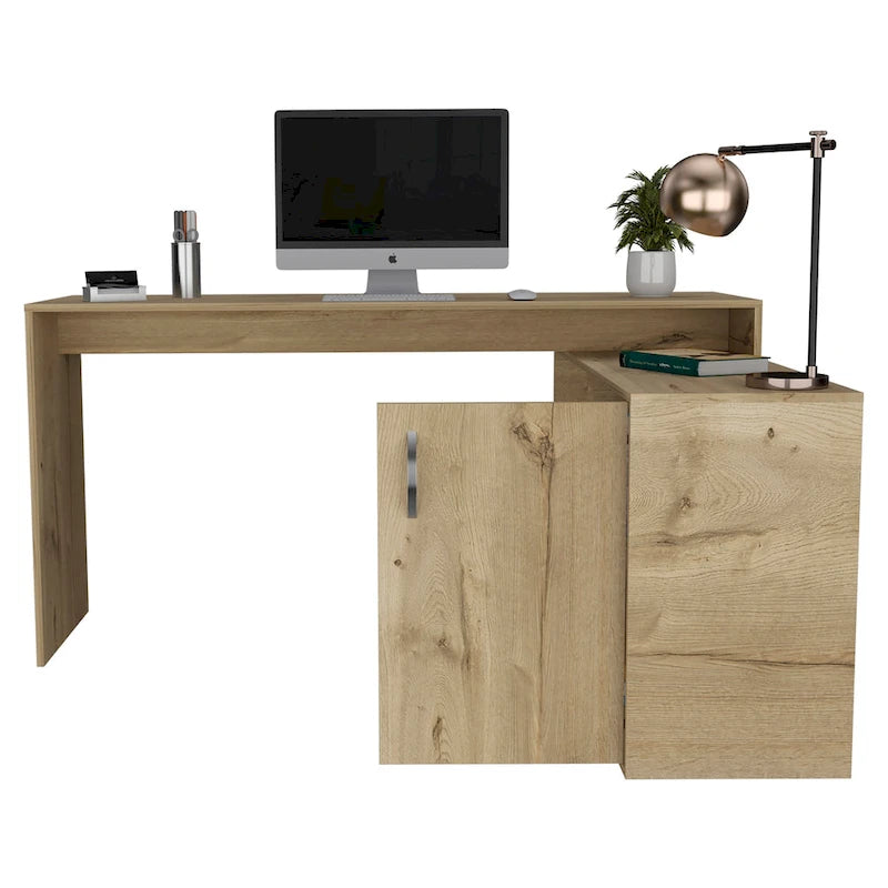Bureau d'angle pour bureau à domicile, Deux étagères, Armoire à une porte