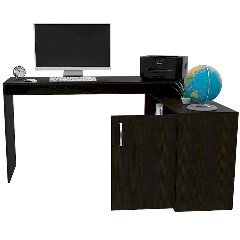Bureau d'angle pour bureau à domicile, Deux étagères, Armoire à une porte