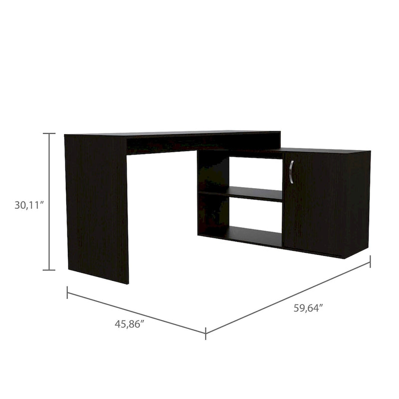 Bureau d'angle pour bureau à domicile, Deux étagères, Armoire à une porte