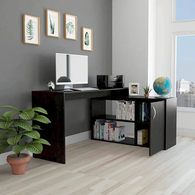 Bureau d'angle pour bureau à domicile, Deux étagères, Armoire à une porte