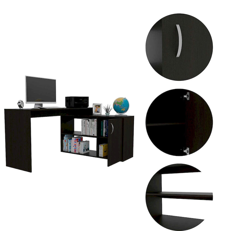 Bureau d'angle pour bureau à domicile, Deux étagères, Armoire à une porte