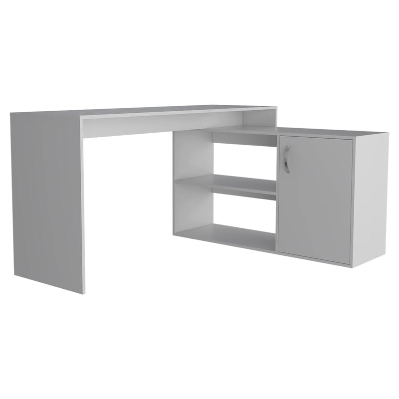 Bureau d'angle pour bureau à domicile, Deux étagères, Armoire à une porte