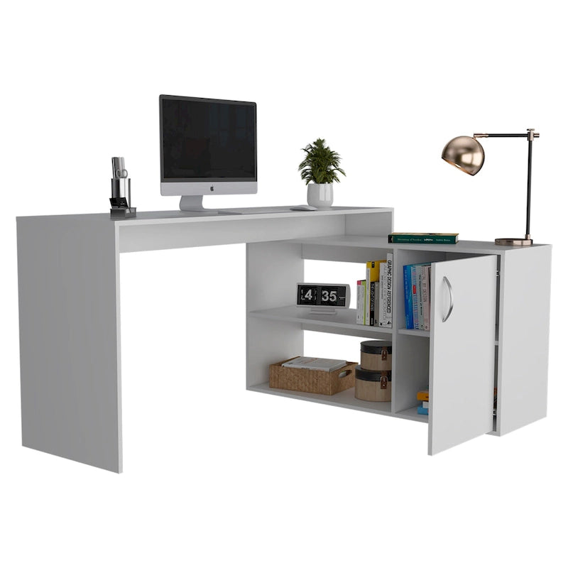 Bureau d'angle pour bureau à domicile, Deux étagères, Armoire à une porte