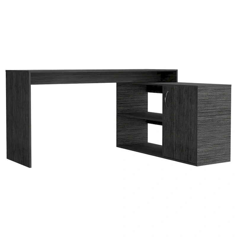 Bureau d'angle pour bureau à domicile, Deux étagères, Armoire à une porte