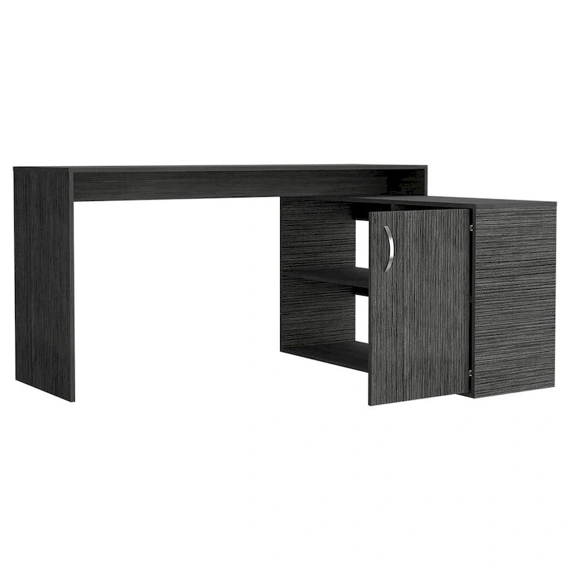 Bureau d'angle pour bureau à domicile, Deux étagères, Armoire à une porte