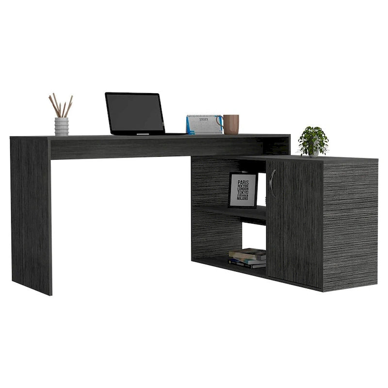 Bureau d'angle pour bureau à domicile, Deux étagères, Armoire à une porte