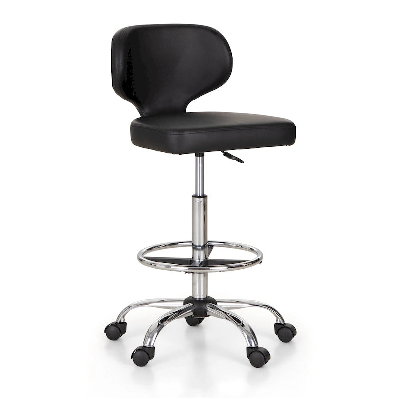Tabouret roulant réglable pivotant en cuir synthétique pour chaise de bureau avec roulettes