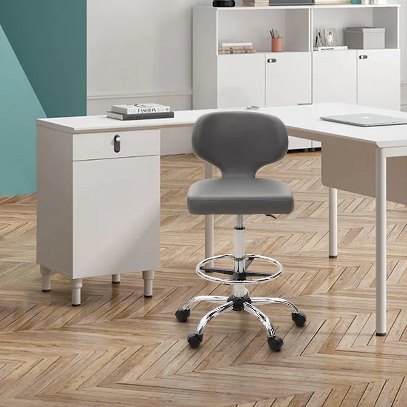 Tabouret roulant réglable pivotant en cuir synthétique pour chaise de bureau avec roulettes