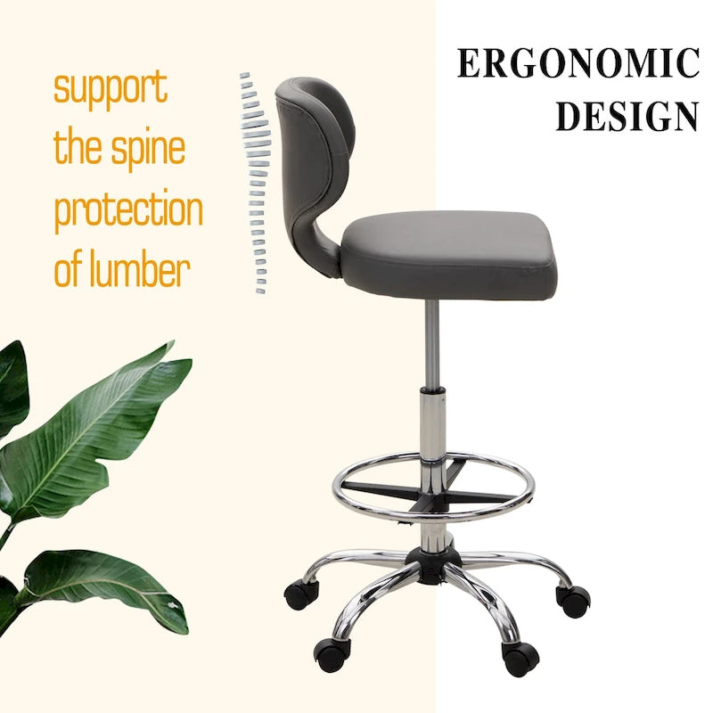 Tabouret roulant réglable pivotant en cuir synthétique pour chaise de bureau avec roulettes