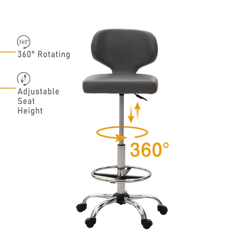 Tabouret roulant réglable pivotant en cuir synthétique pour chaise de bureau avec roulettes