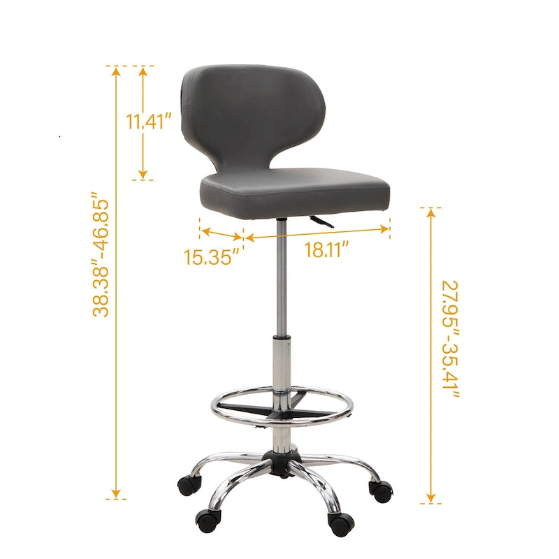Tabouret roulant réglable pivotant en cuir synthétique pour chaise de bureau avec roulettes