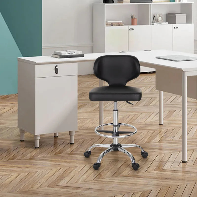 Tabouret roulant réglable pivotant en cuir synthétique pour chaise de bureau avec roulettes