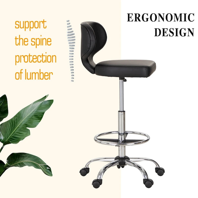 Tabouret roulant réglable pivotant en cuir synthétique pour chaise de bureau avec roulettes