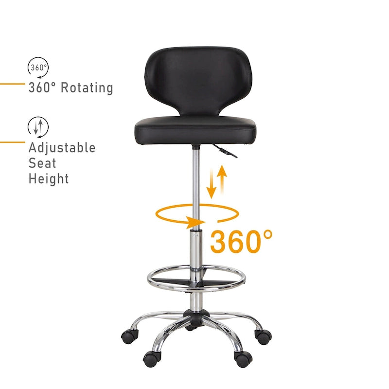 Tabouret roulant réglable pivotant en cuir synthétique pour chaise de bureau avec roulettes