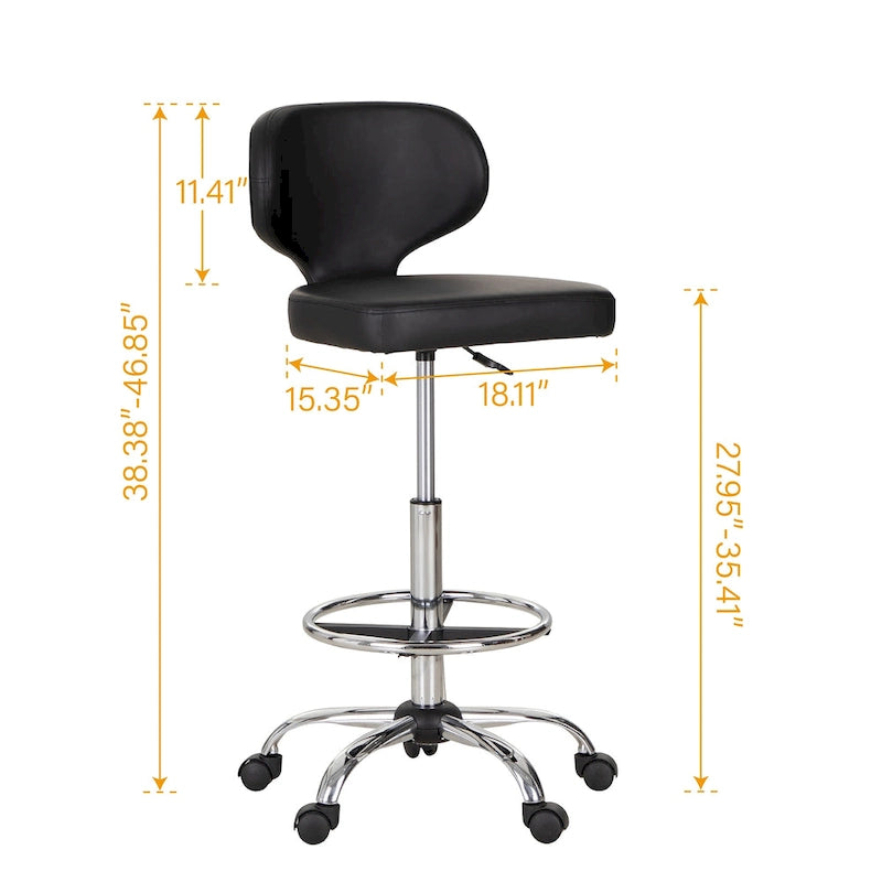 Tabouret roulant réglable pivotant en cuir synthétique pour chaise de bureau avec roulettes
