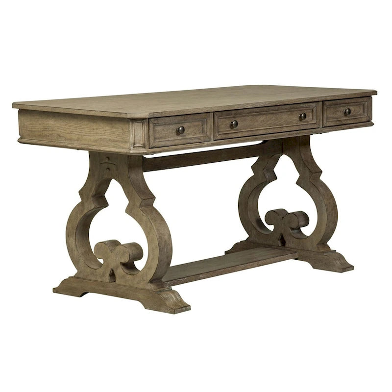 Bureau d'écriture élégant et simple blanc, marron et taupe chiné