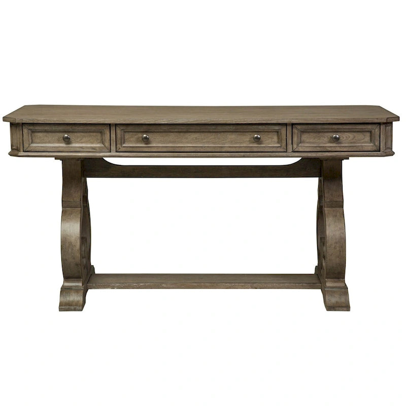 Bureau d'écriture élégant et simple blanc, marron et taupe chiné