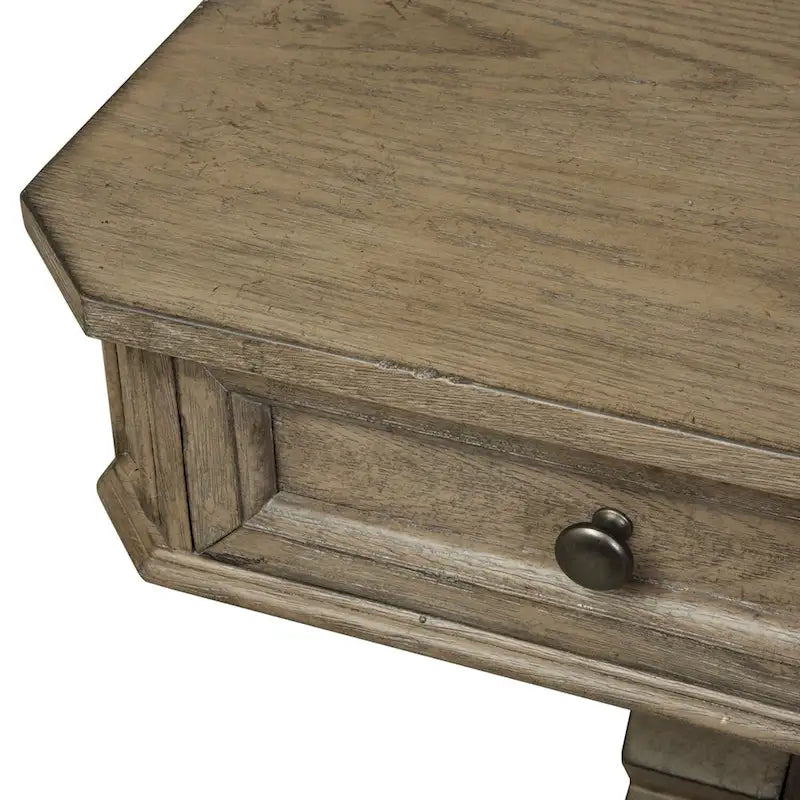 Bureau d'écriture élégant et simple blanc, marron et taupe chiné