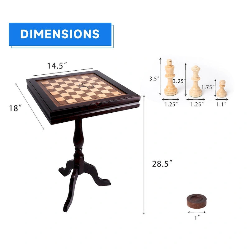 Table de jeu 3-en-1 en bois GSE : échecs, dames, backgammon - Ensemble de jeu combiné backgammon, échecs et dames