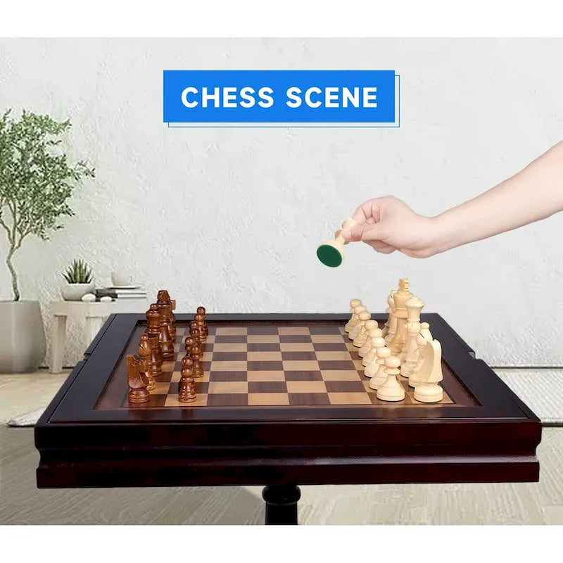 Table de jeu 3-en-1 en bois GSE : échecs, dames, backgammon - Ensemble de jeu combiné backgammon, échecs et dames