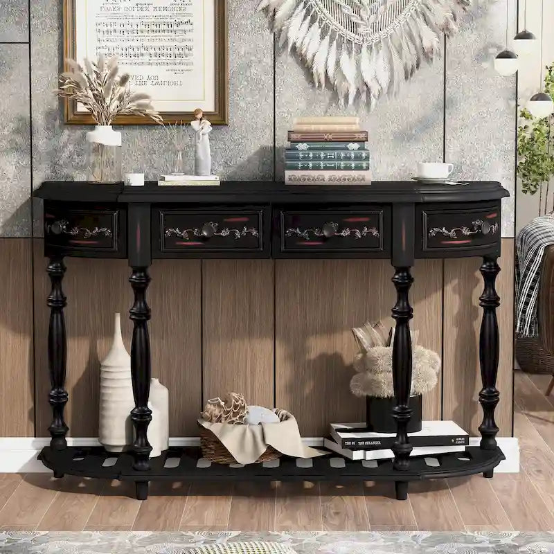 52 tables consoles courbes modernes et contemporaines pour canapé, table d'entrée pour couloir, salon avec 4 tiroirs et 1 étagère
