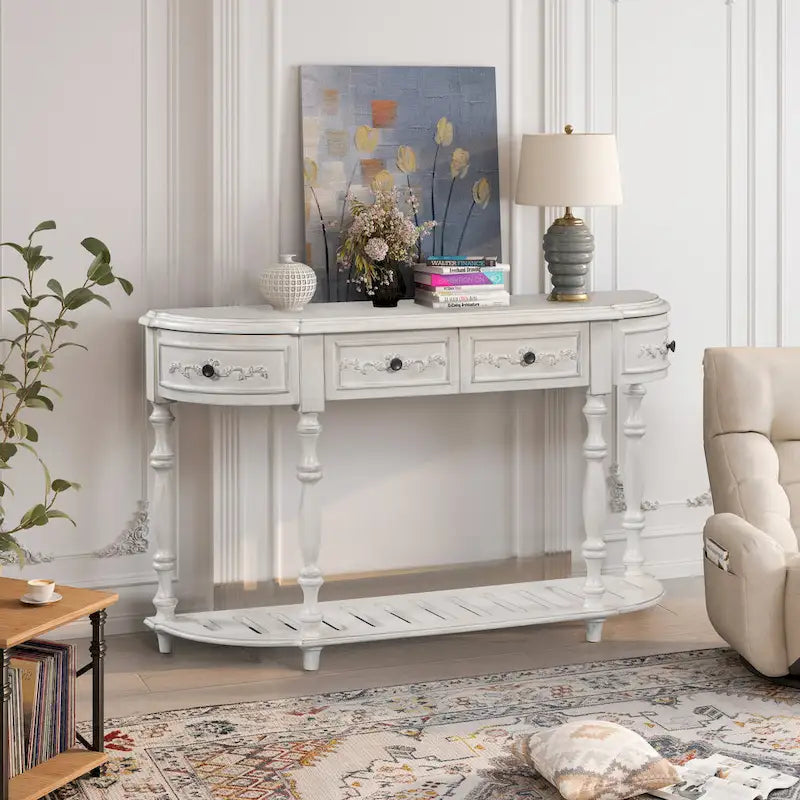52 tables consoles courbes modernes et contemporaines pour canapé, table d'entrée pour couloir, salon avec 4 tiroirs et 1 étagère