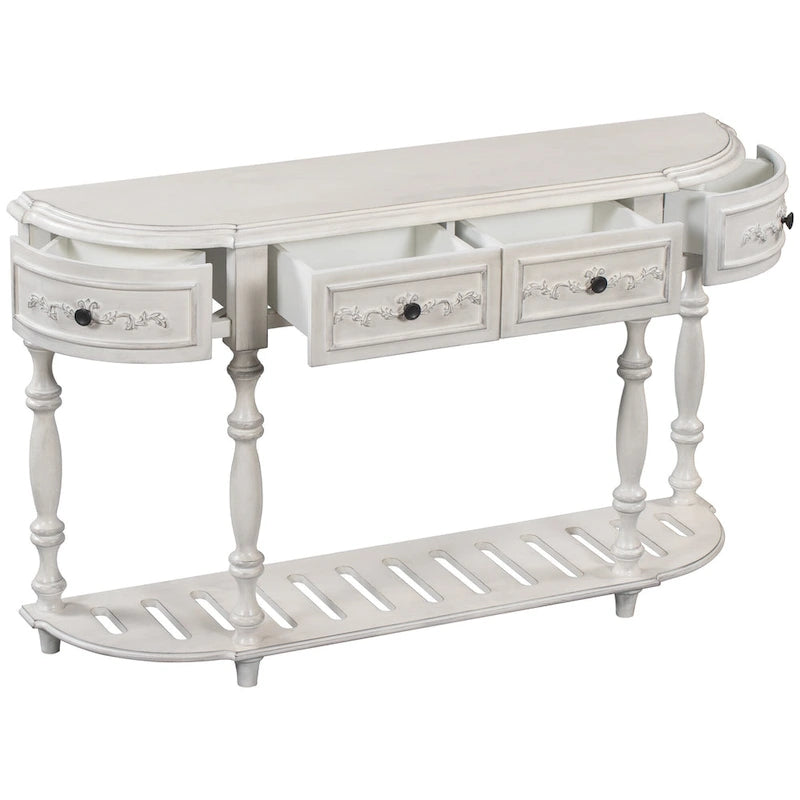 52 tables consoles courbes modernes et contemporaines pour canapé, table d'entrée pour couloir, salon avec 4 tiroirs et 1 étagère