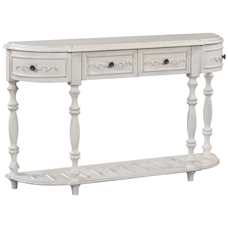 52 tables consoles courbes modernes et contemporaines pour canapé, table d'entrée pour couloir, salon avec 4 tiroirs et 1 étagère