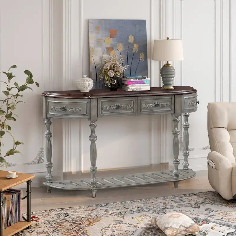 52 tables consoles courbes modernes et contemporaines pour canapé, table d'entrée pour couloir, salon avec 4 tiroirs et 1 étagère