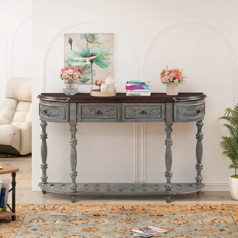 52 tables consoles courbes modernes et contemporaines pour canapé, table d'entrée pour couloir, salon avec 4 tiroirs et 1 étagère