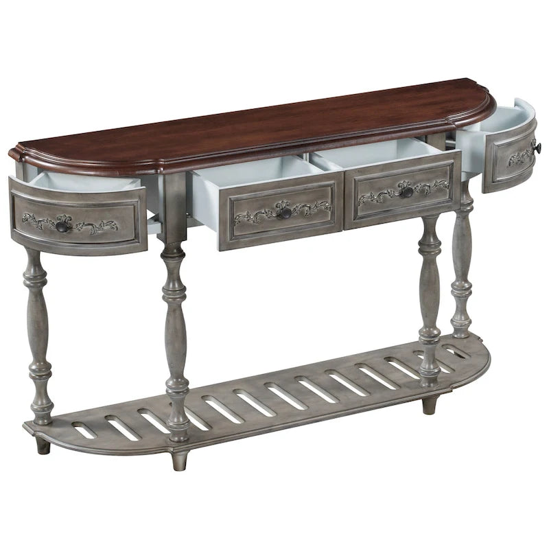 52 tables consoles courbes modernes et contemporaines pour canapé, table d'entrée pour couloir, salon avec 4 tiroirs et 1 étagère
