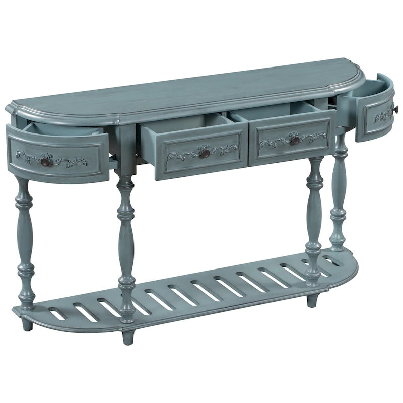 52 tables consoles courbes modernes et contemporaines pour canapé, table d'entrée pour couloir, salon avec 4 tiroirs et 1 étagère