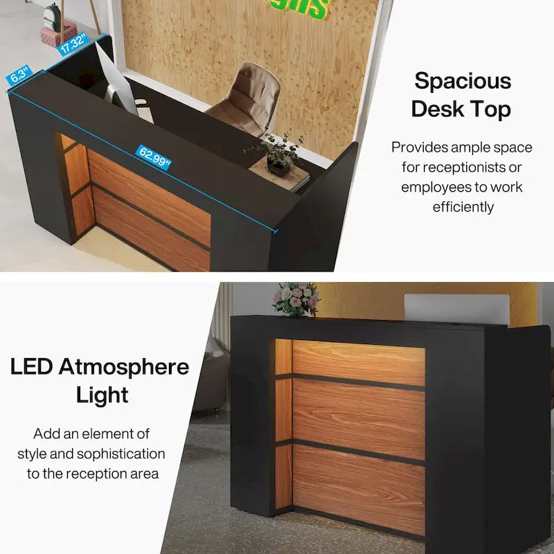 Comptoir de réception de 63 pouces avec lumières LED pour bureau de magasin