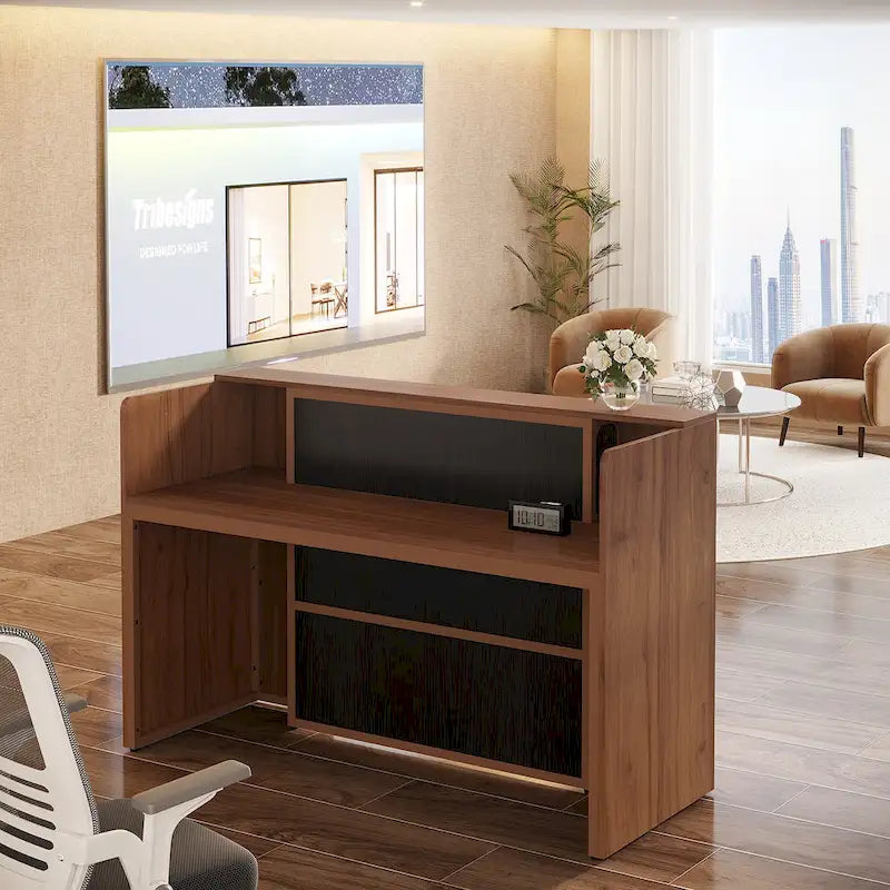 Comptoir de réception de 63 pouces avec lumières LED pour bureau de magasin