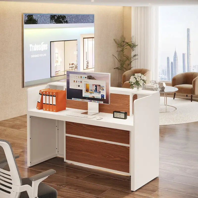 Comptoir de réception de 63 pouces avec lumières LED pour bureau de magasin
