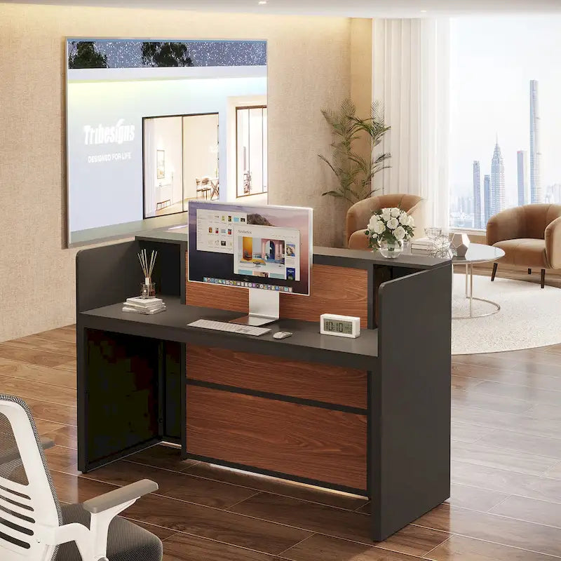 Comptoir de réception de 63 pouces avec lumières LED pour bureau de magasin
