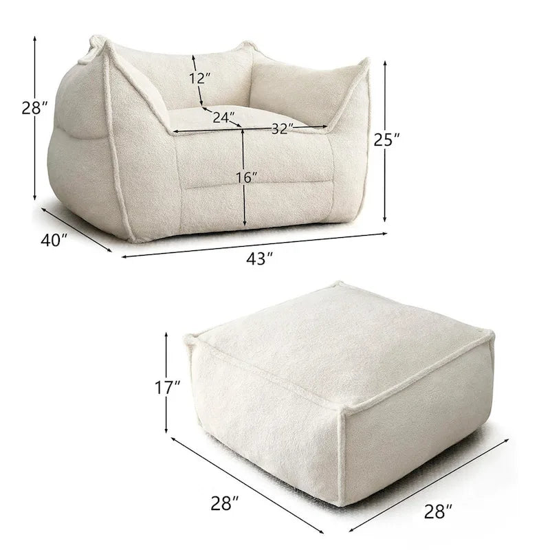 Canapé paresseux, pouf, canapé avec pouf repose-pieds