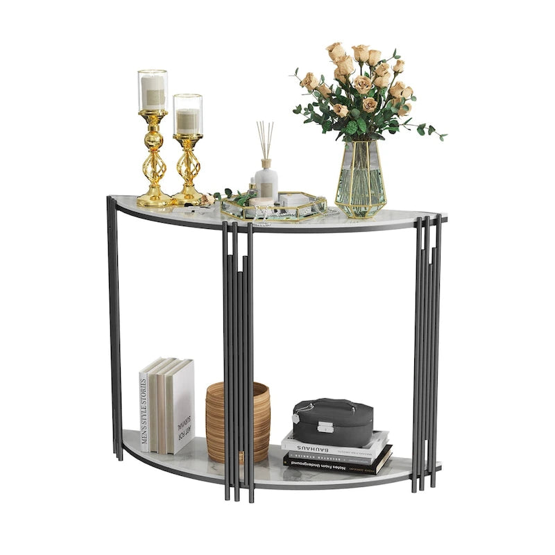 Console semi-circulaire de 101,6 cm avec plateau en pierre frittée pour entrée – 100,08 x 77,98 cm