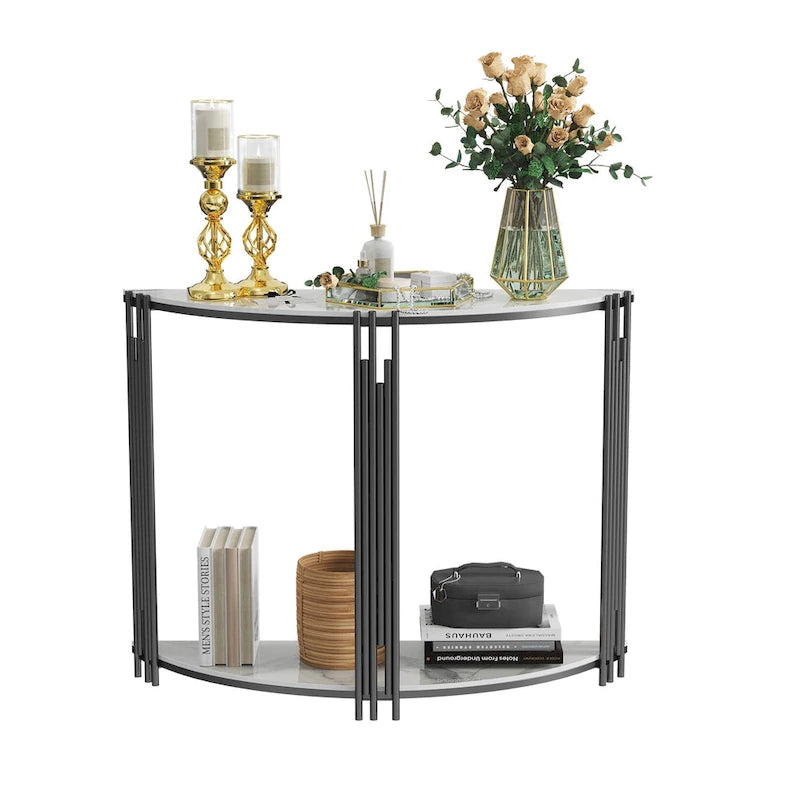 Console semi-circulaire de 101,6 cm avec plateau en pierre frittée pour entrée – 100,08 x 77,98 cm