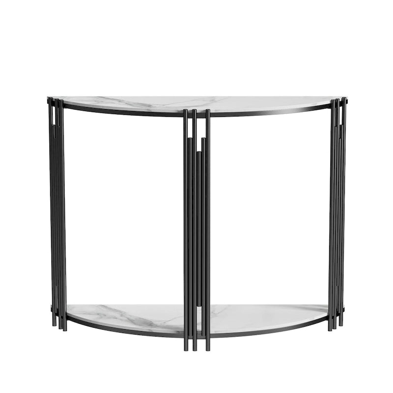 Console semi-circulaire de 101,6 cm avec plateau en pierre frittée pour entrée – 100,08 x 77,98 cm