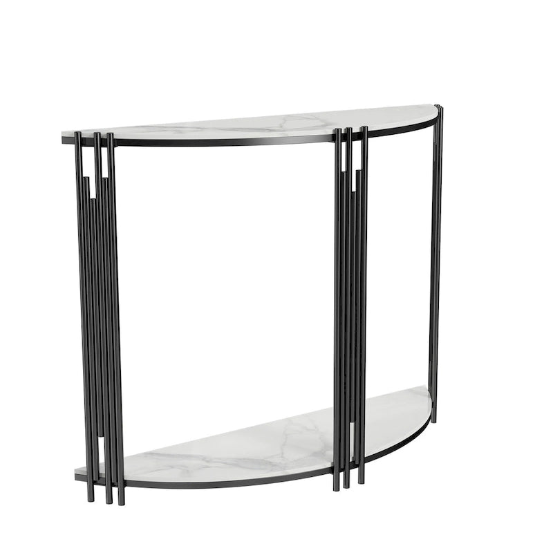 Console semi-circulaire de 101,6 cm avec plateau en pierre frittée pour entrée – 100,08 x 77,98 cm