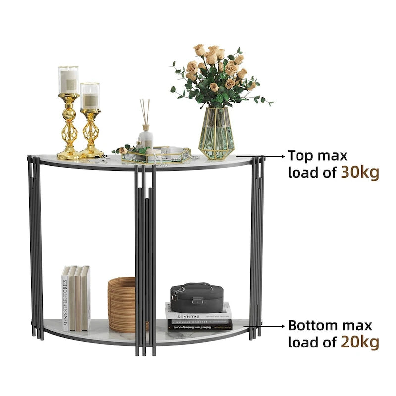 Console semi-circulaire de 101,6 cm avec plateau en pierre frittée pour entrée – 100,08 x 77,98 cm